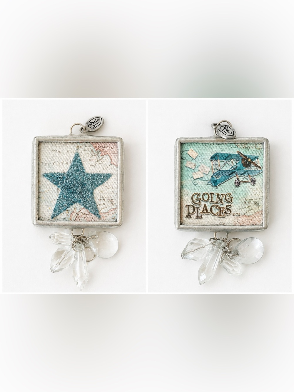 Jewel Kade Going Places Mixed Media Square Charm Pendant Crystal Dangles Travel